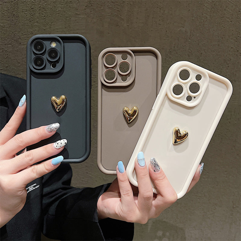 3D Gold Heart Silicone Soft Phone Case For iPhone