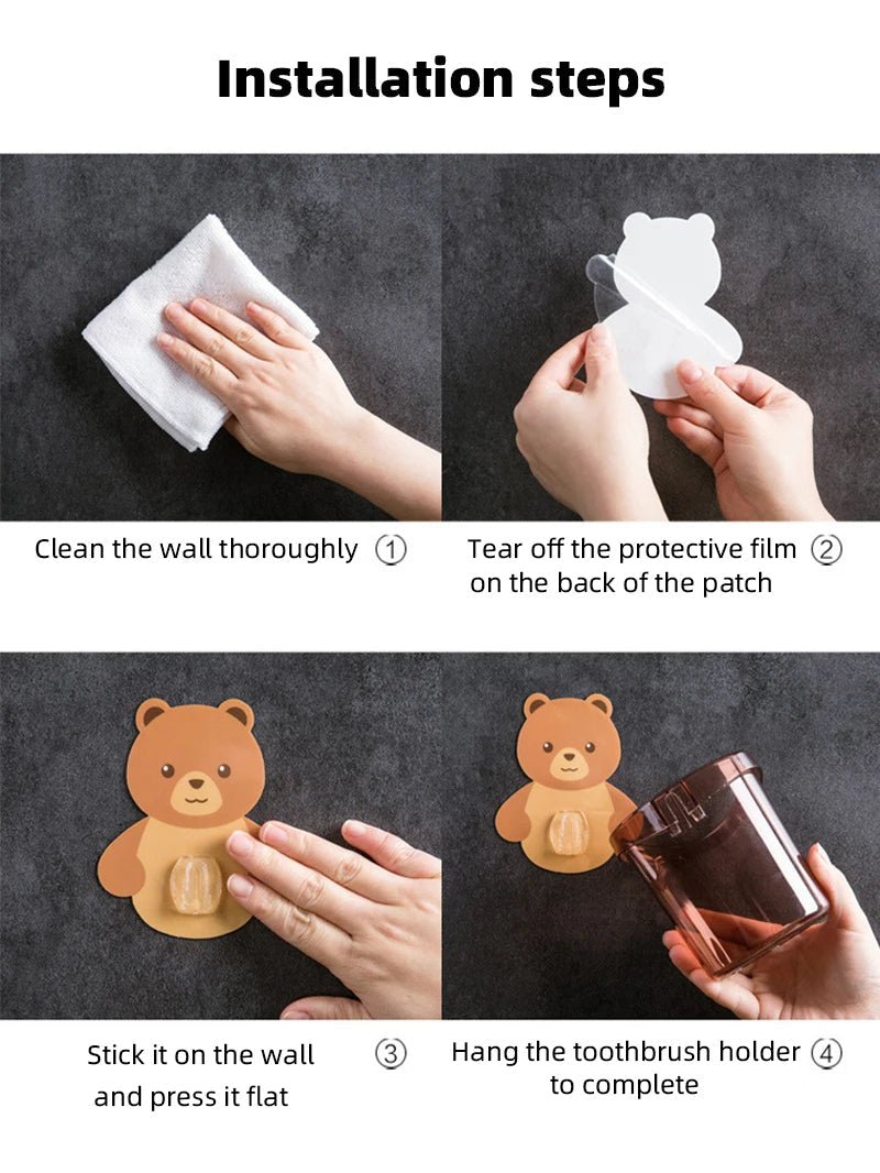 Teddy Bear Wall Mounted Toothbrush Holder Cup