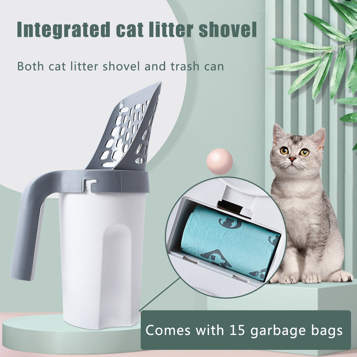 Portable Plastic Cat Litter Scoop With Bag